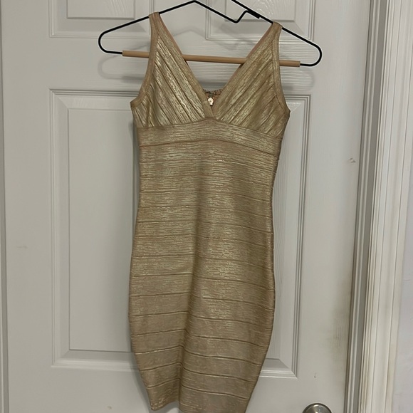 Gold bandage dress Herve Leger - gtkart9.com